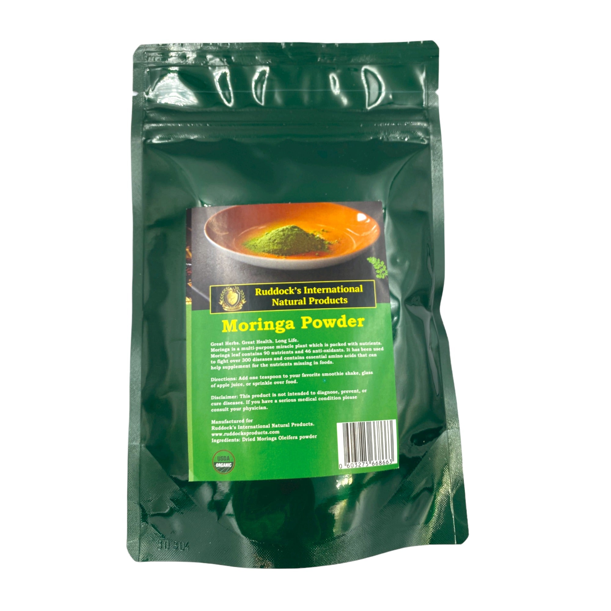 100% Pure Moringa Powder.  Because of its many health benefits, Moringa is known as the "miracle tree."