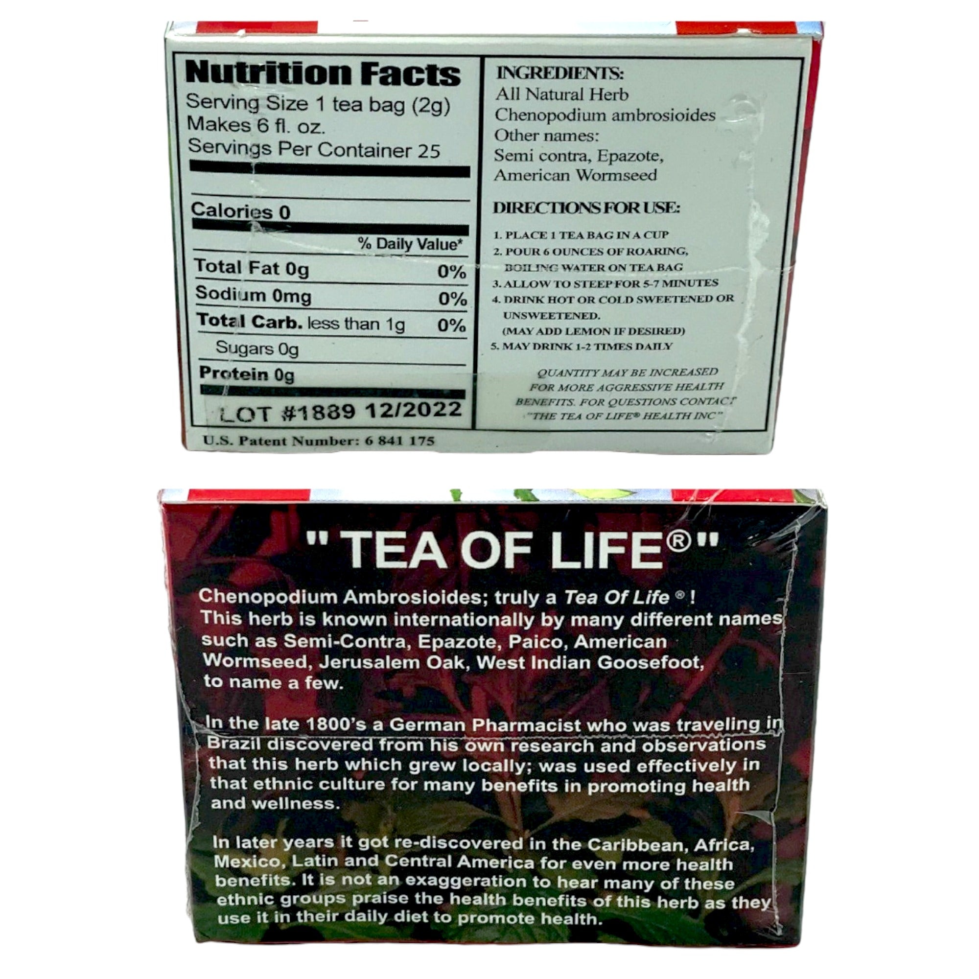 TEA OF LIFE SEMI CONTRA HERBAL TEA - 25 TEA BAGS 1.8 OZ (50G)