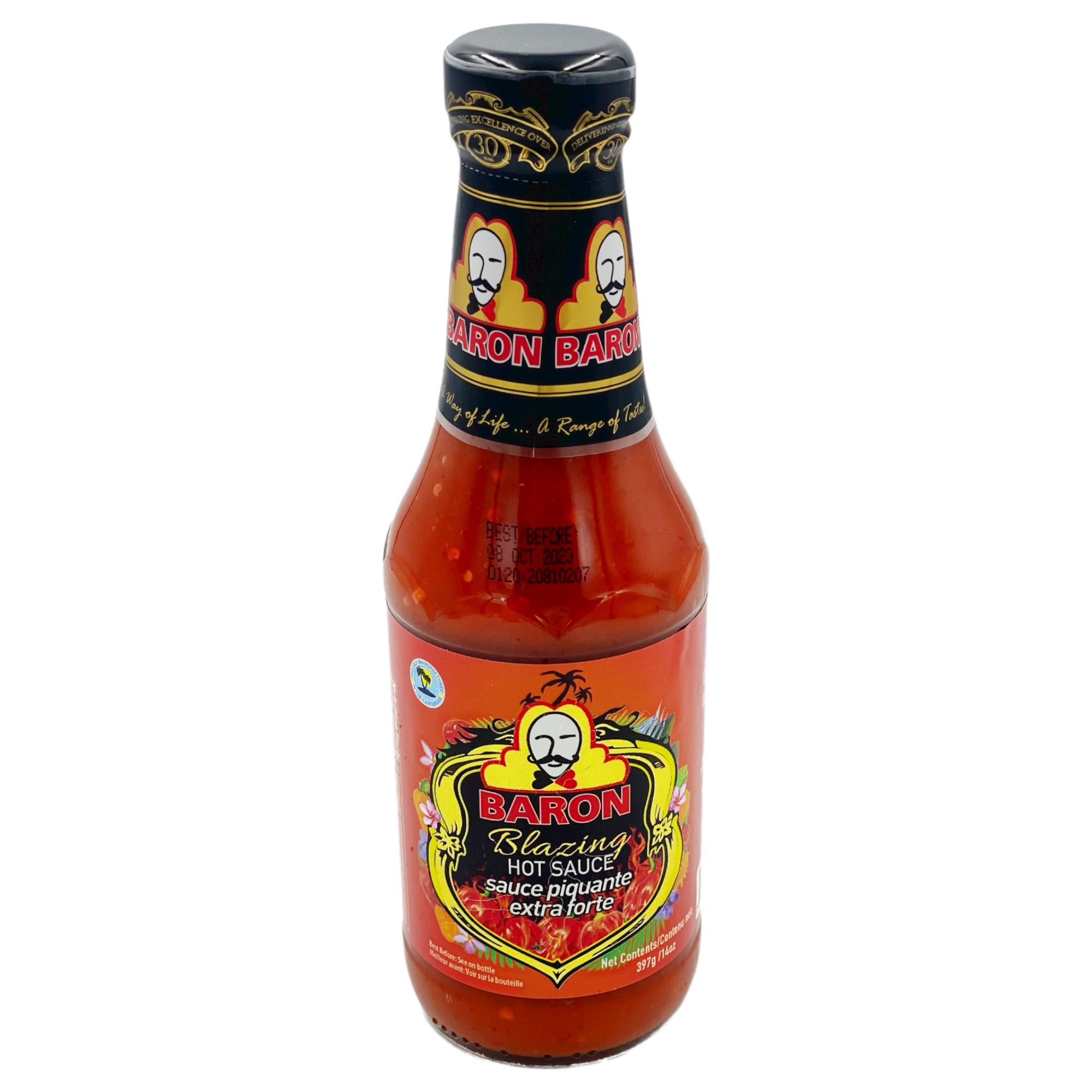 BARON BLAZING HOT SAUCE 14 OZ